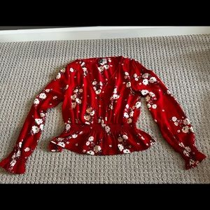 Red floral long sleeve shirt